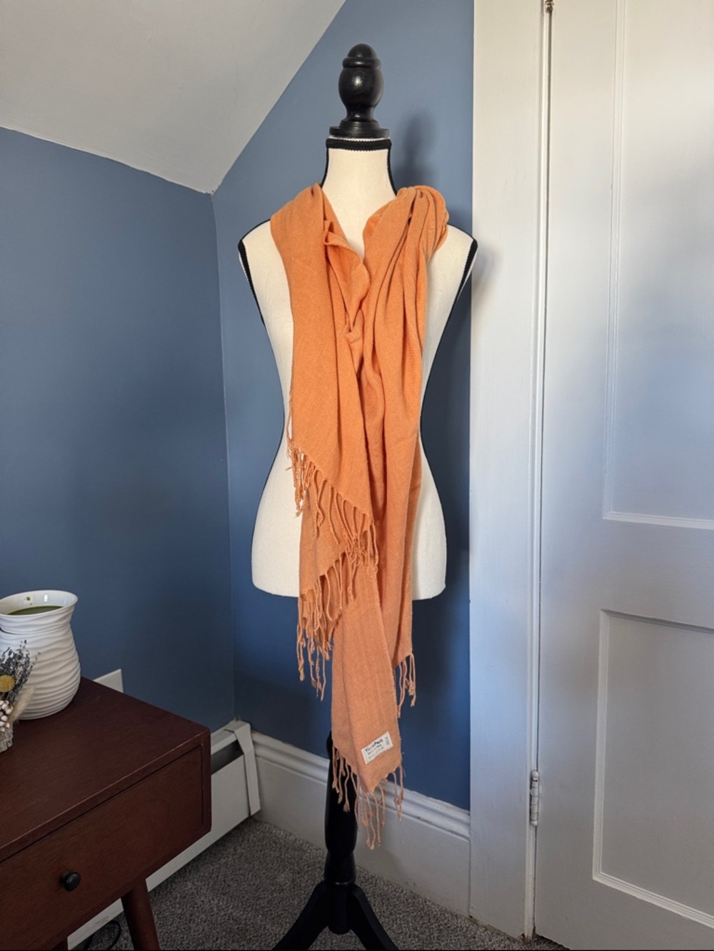 Lightweight Orange Fringe Scarf